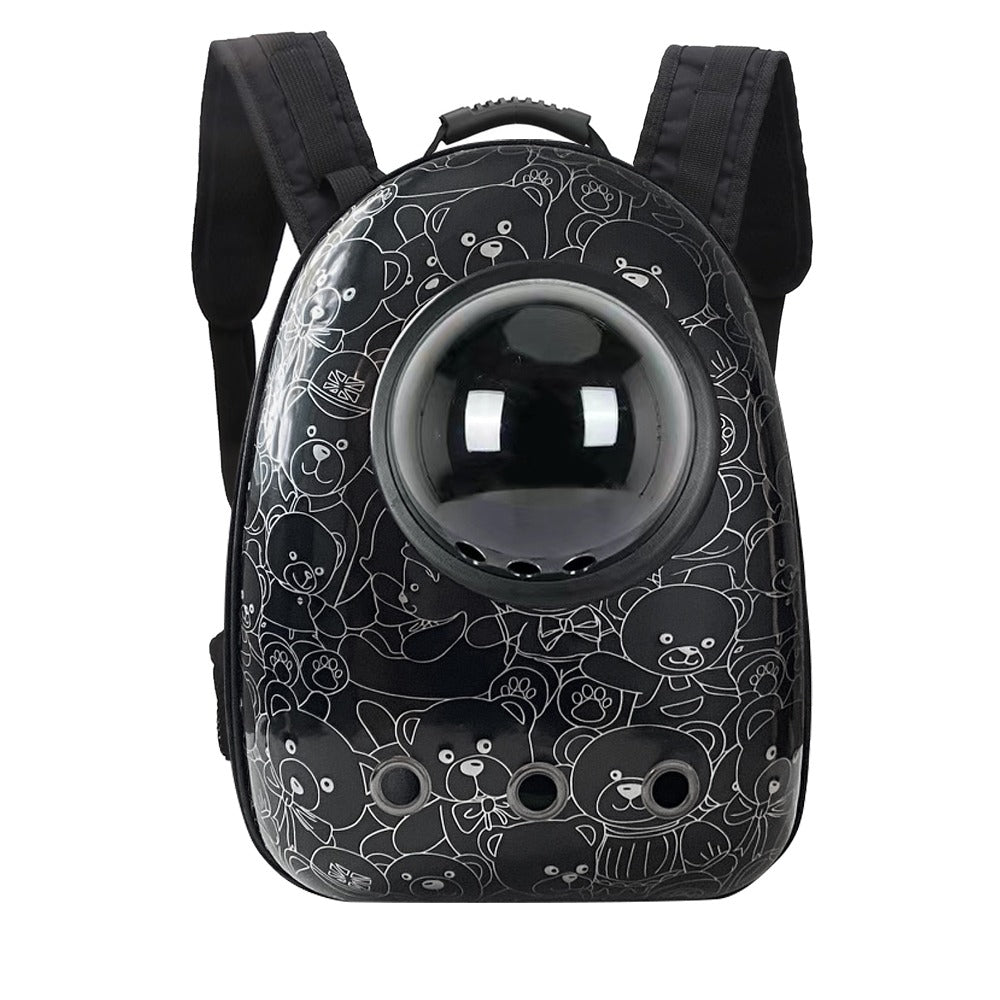 Mochila Transportadora para Gatos y Perros Pequeños - Negra con Osito